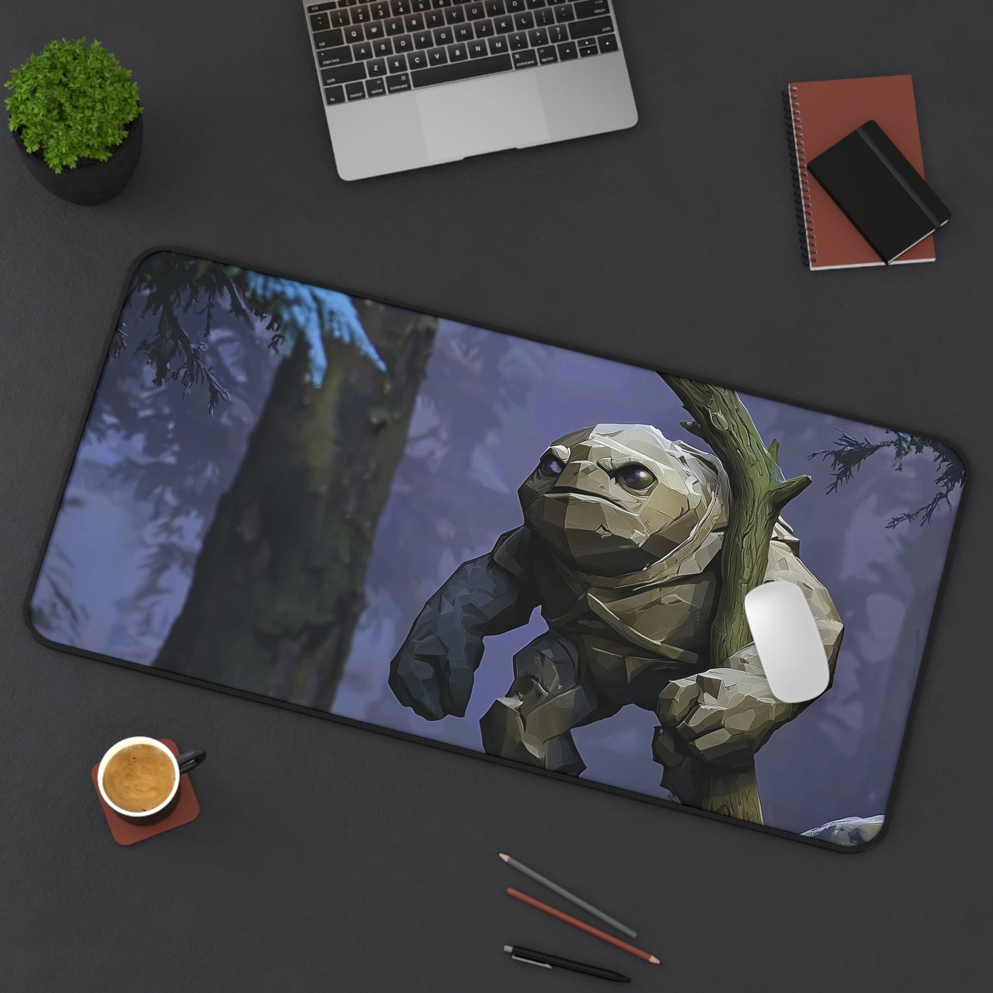 Tiny DOTA2 Gaming Desk Mat with Stone Creature Design, Office Decor, Gamer Gift, Work Station Accessory, Adventure Vibe