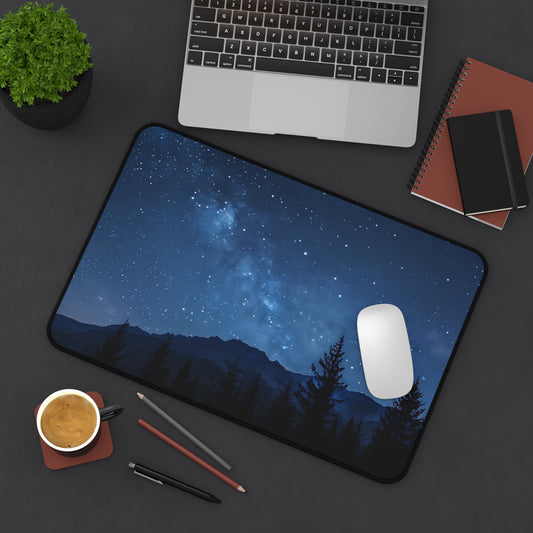 Starry Mountain Night Milky Way Skyline Desk Mat | Milky Way Mouse Pad