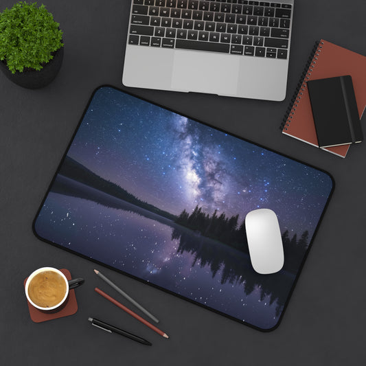 Milky Way Night Sky Galaxy Lake Reflection Desk Mat | Forest Scenery