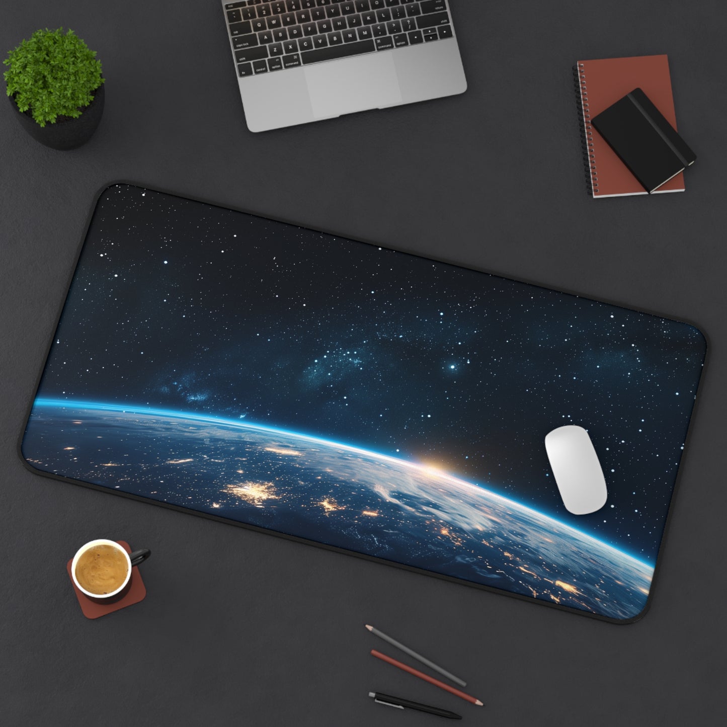 Earth Sunrise Over Space Desk Mat | Space Galaxy Mouse Pad