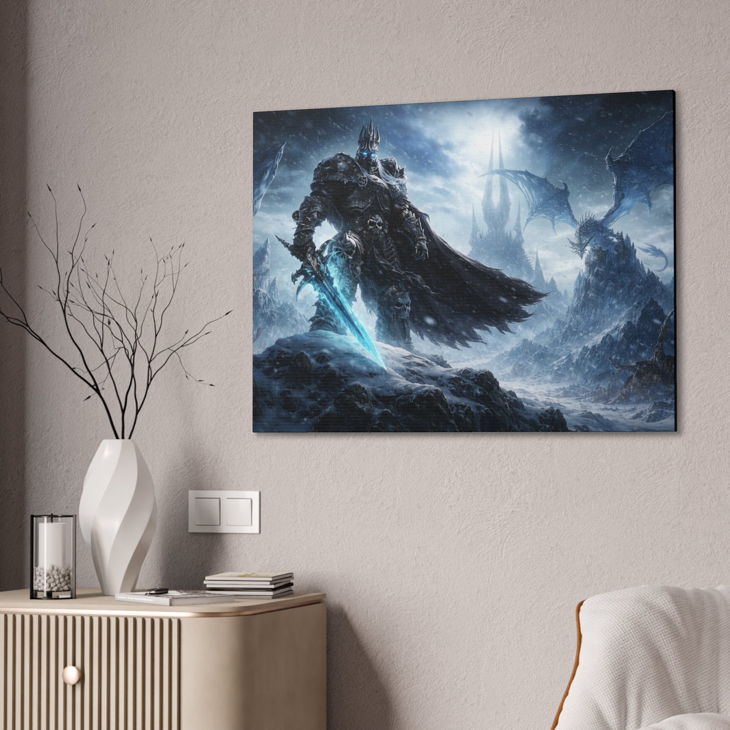 Lich King canvas | fantasy battle art, dragon, frozen sword