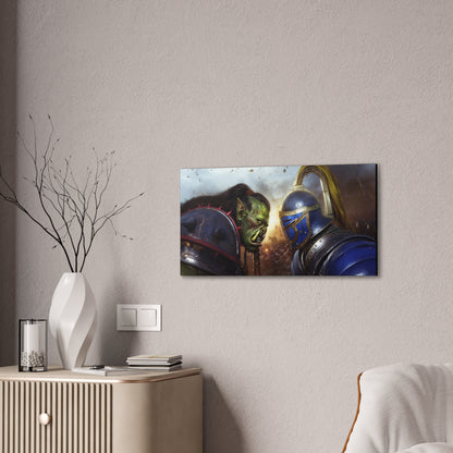 Orc vs Knight Face-off Canvas Print | Warcraft Stretched Canvas Wall Art