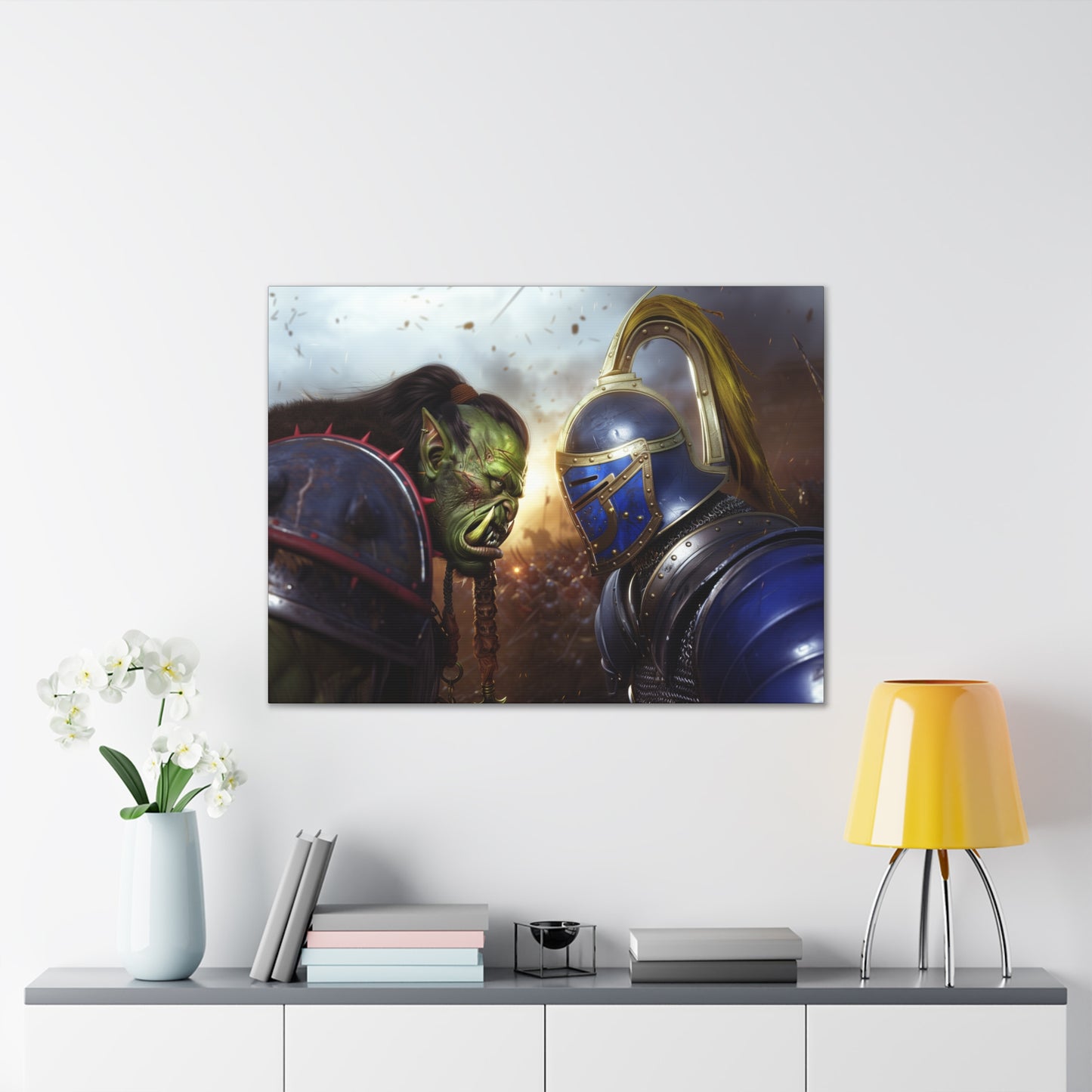 Orc vs Knight Face-off Canvas Print | Warcraft Stretched Canvas Wall Art