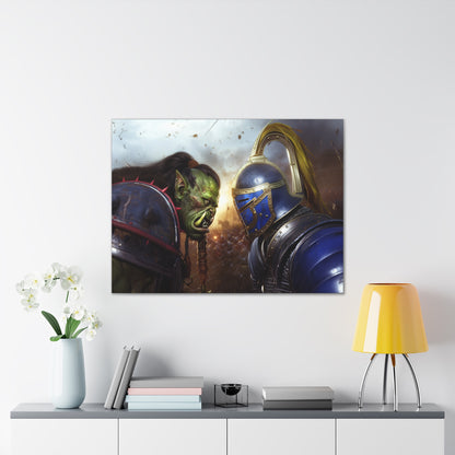 Orc vs Knight Face-off Canvas Print | Warcraft Stretched Canvas Wall Art