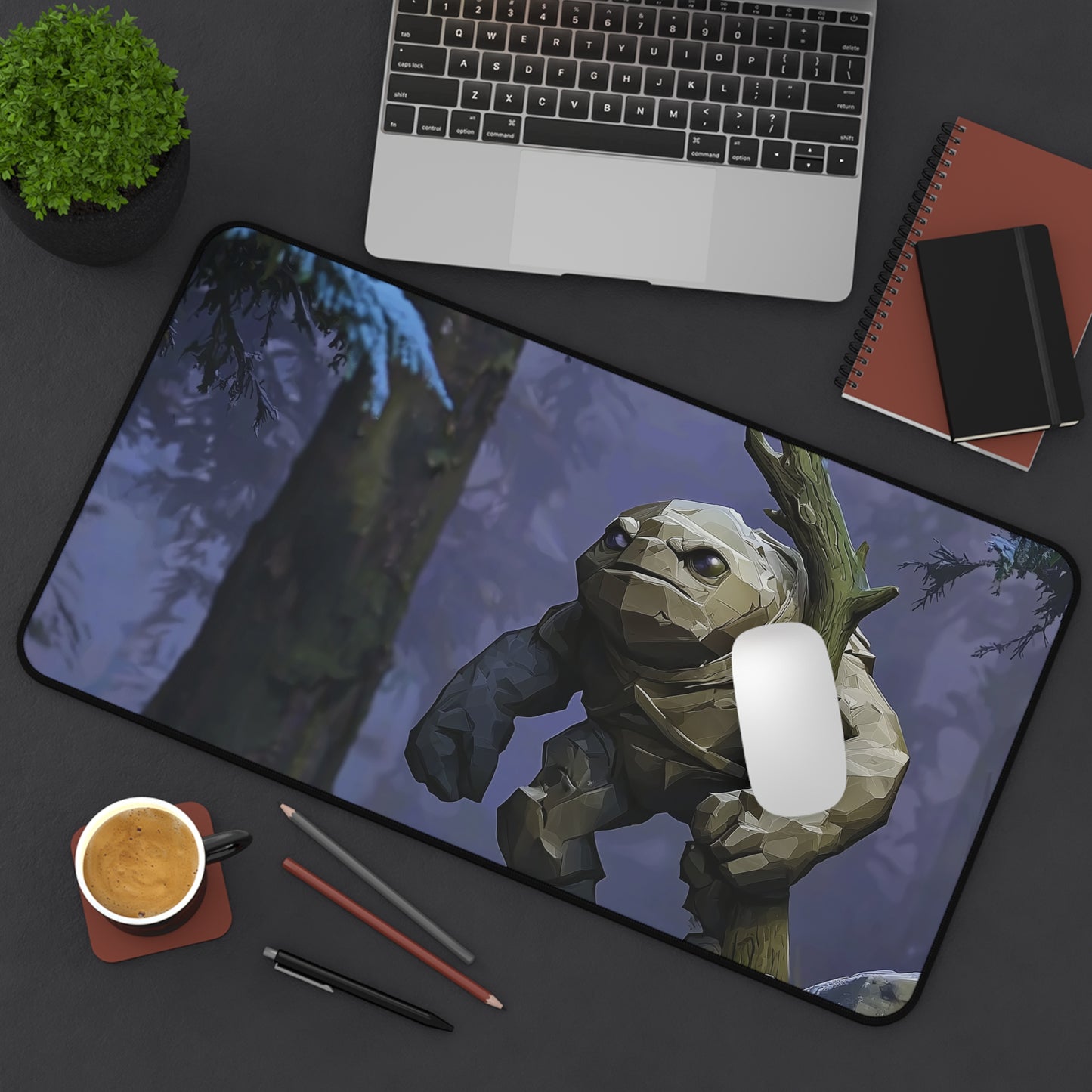 Tiny DOTA2 Gaming Desk Mat with Stone Creature Design, Office Decor, Gamer Gift, Work Station Accessory, Adventure Vibe