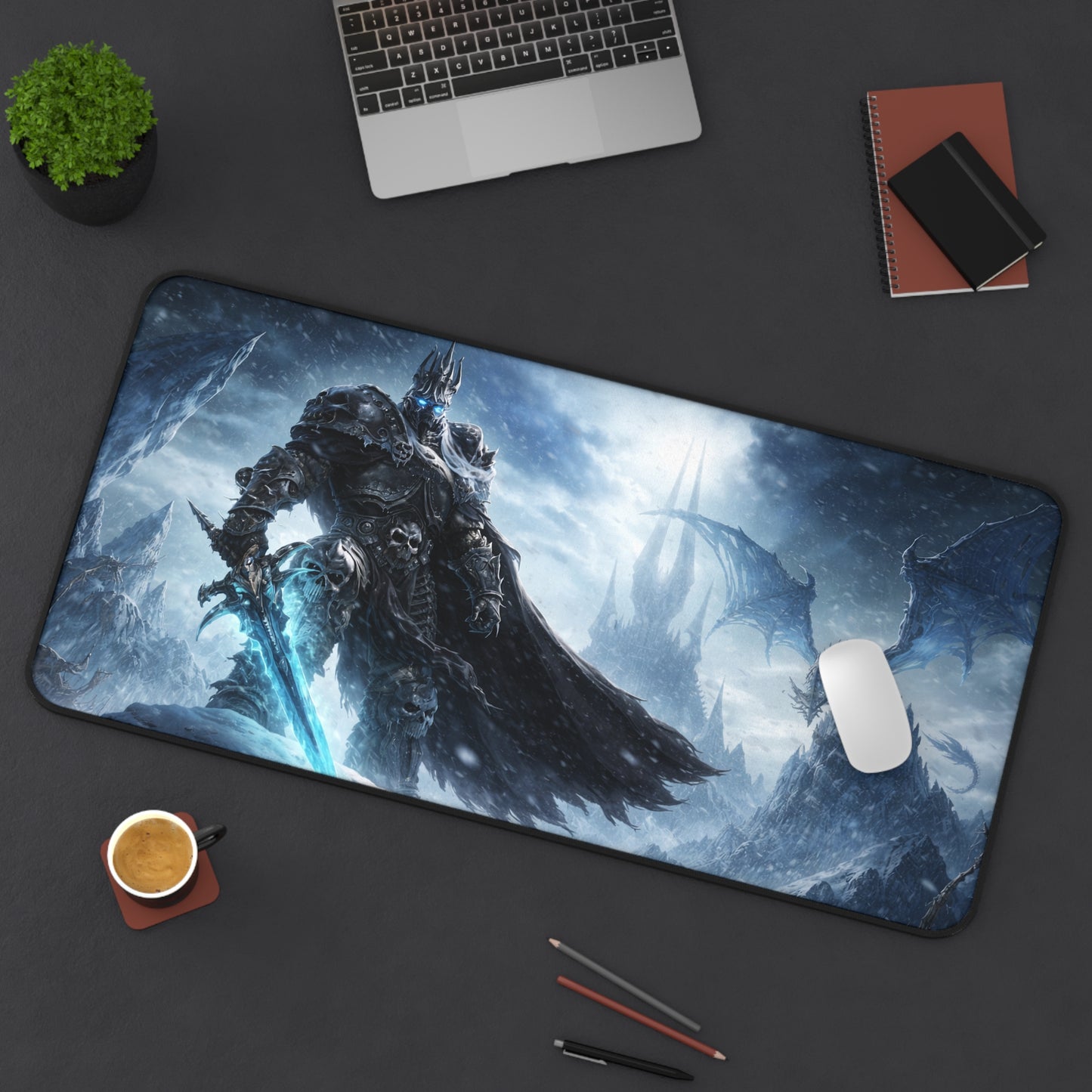 Warcraft Inspired Lich King Undead Frost Desk Mat | Warcraft Inspired Undead Battle Mousepad