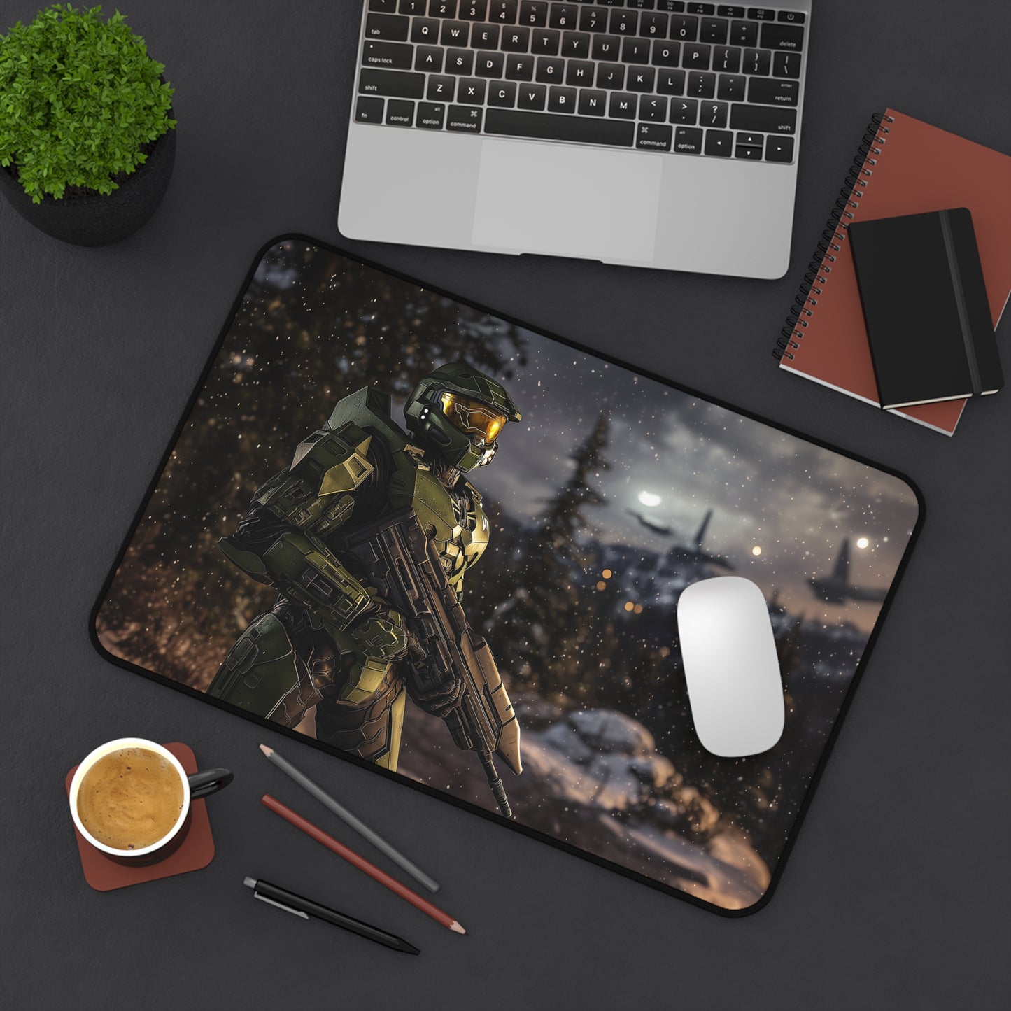 117 Spartan - Forest Hunting in the night, Perfect for Gamers, Unique Gift for Gamers, Off Planet Solider Mouse Pad