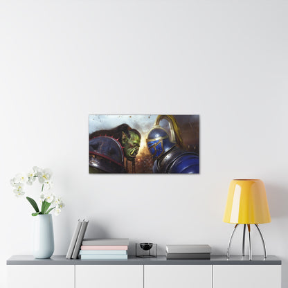 Orc vs Knight Face-off Canvas Print | Warcraft Stretched Canvas Wall Art