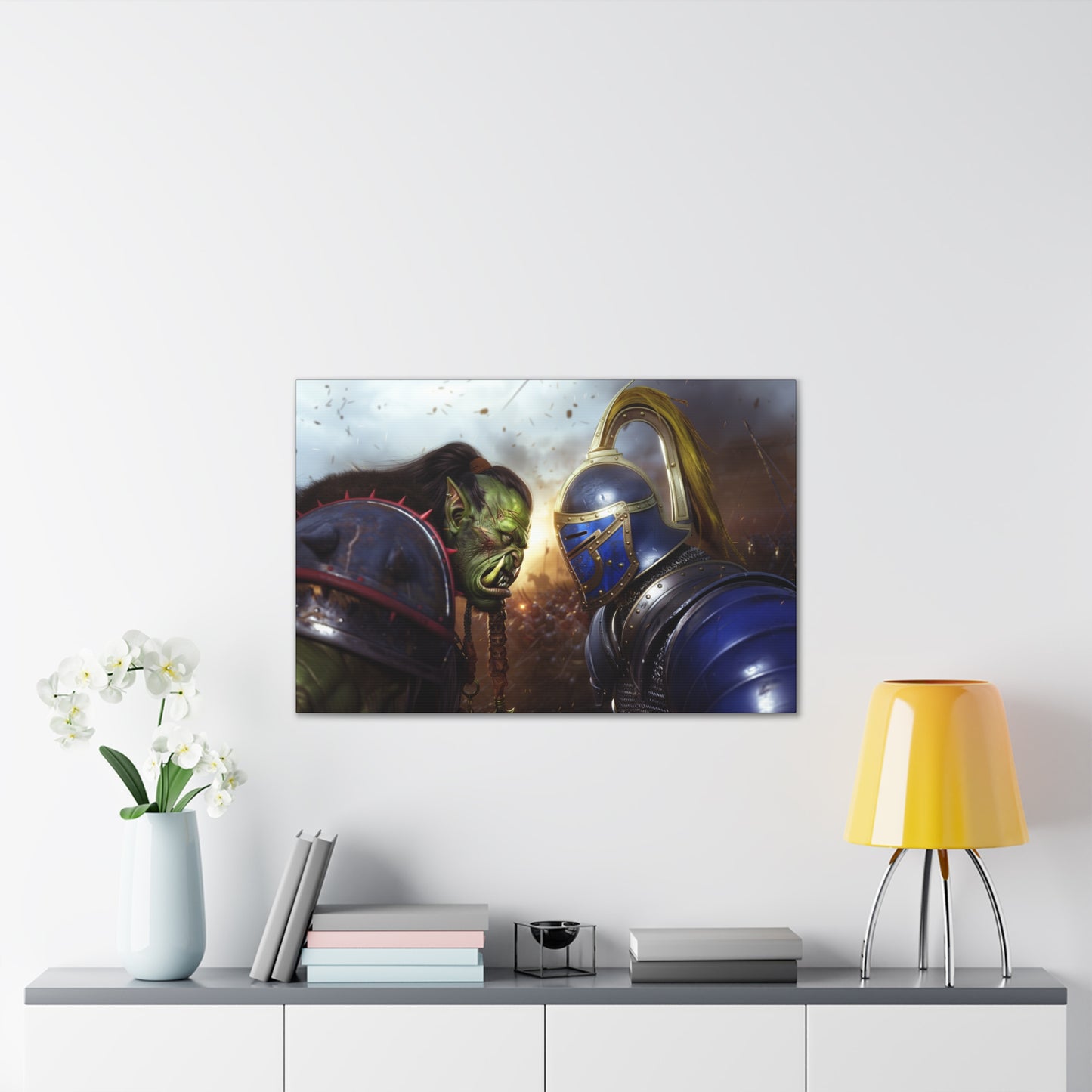 Orc vs Knight Face-off Canvas Print | Warcraft Stretched Canvas Wall Art