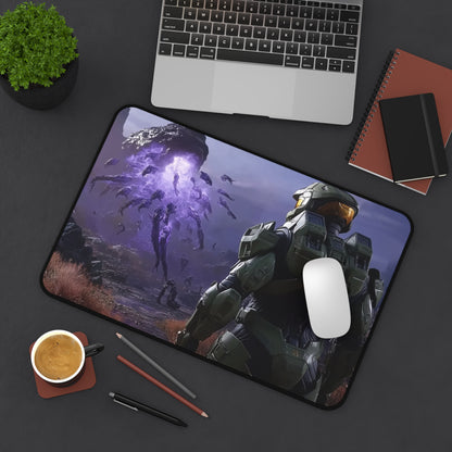 Spartan 117 Watching Invasion in Space Planet, Desk Mat with Epic Sci-Fi Design, Perfect for Gamers, Office Decor, Birthday Gifts