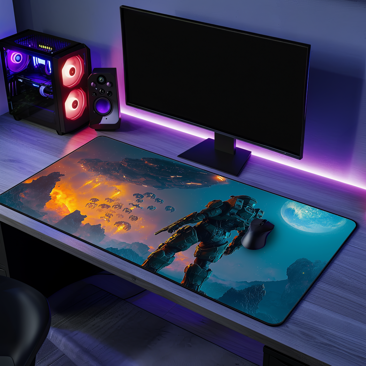 Alien Planet - Spartan 117 Engaging Aliens Desk Mat | Epic Sci-Fi Design, Perfect for Gamers, Office Decor & Gifts | H-a-l-o-Inspired