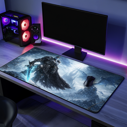 Warcraft Inspired Lich King Undead Frost Desk Mat | Warcraft Inspired Undead Battle Mousepad