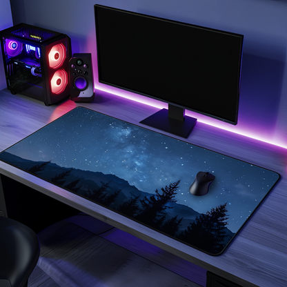 Starry Mountain Night Milky Way Skyline Desk Mat | Milky Way Mouse Pad