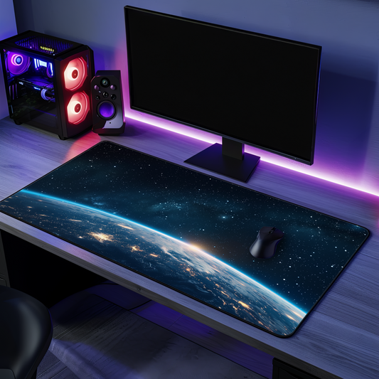 Earth Sunrise Over Space Desk Mat | Space Galaxy Mouse Pad
