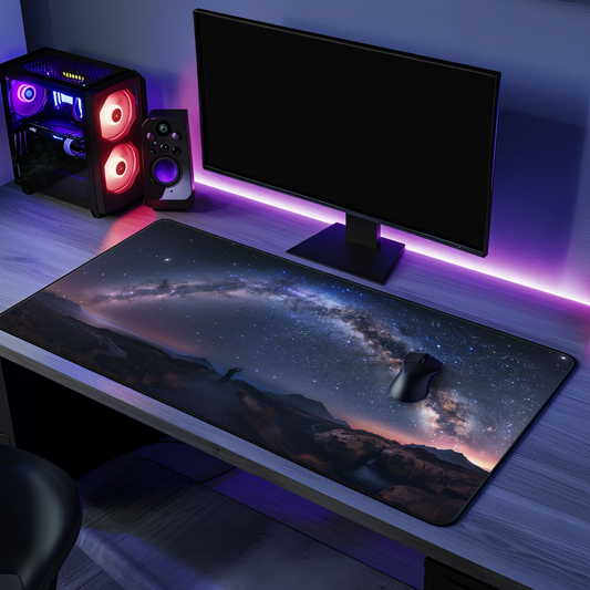 Milky Way Night Sky Desk Mat | Galaxy Landscape Mouse Pad