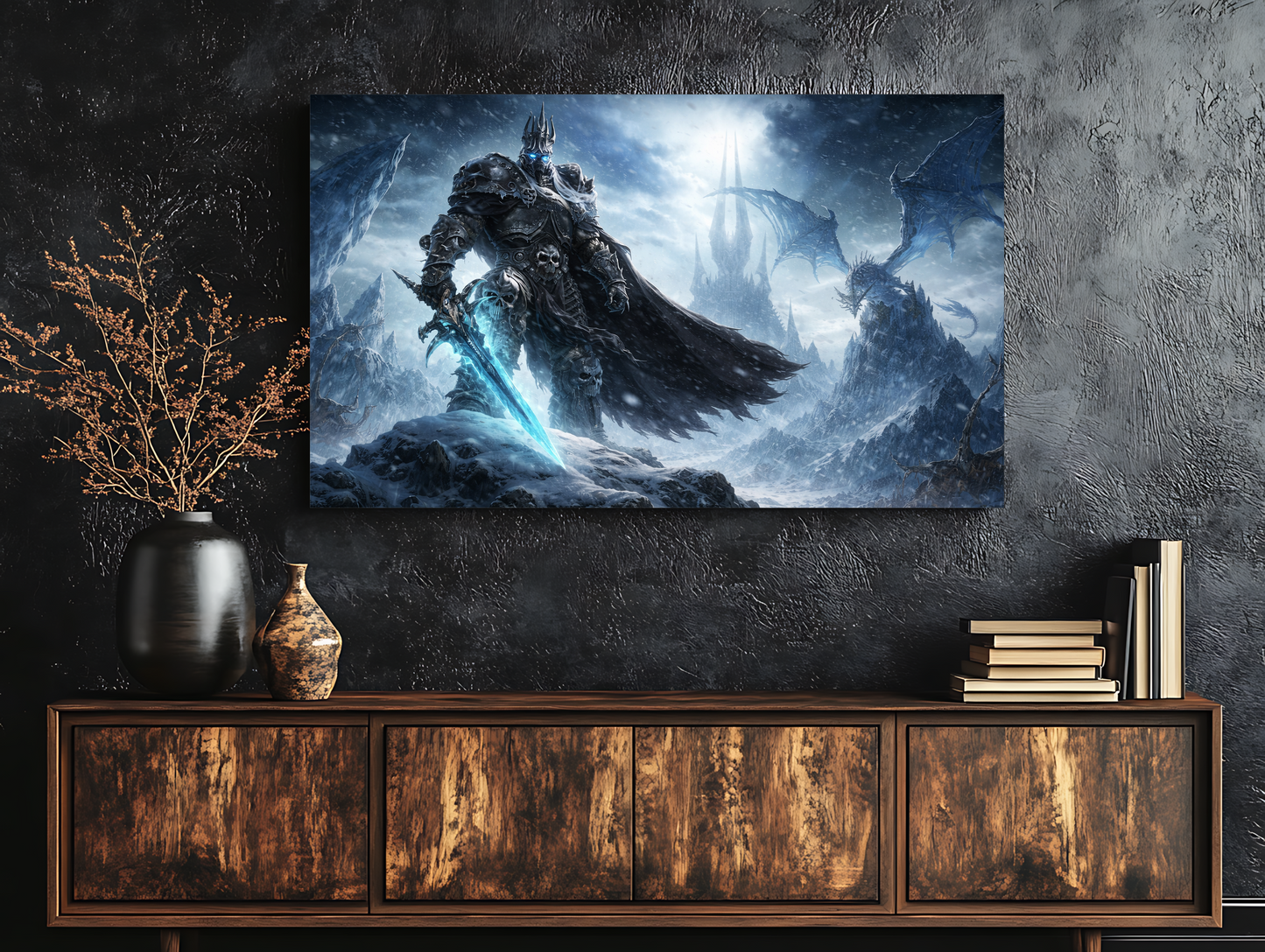 Lich King canvas | fantasy battle art, dragon, frozen sword
