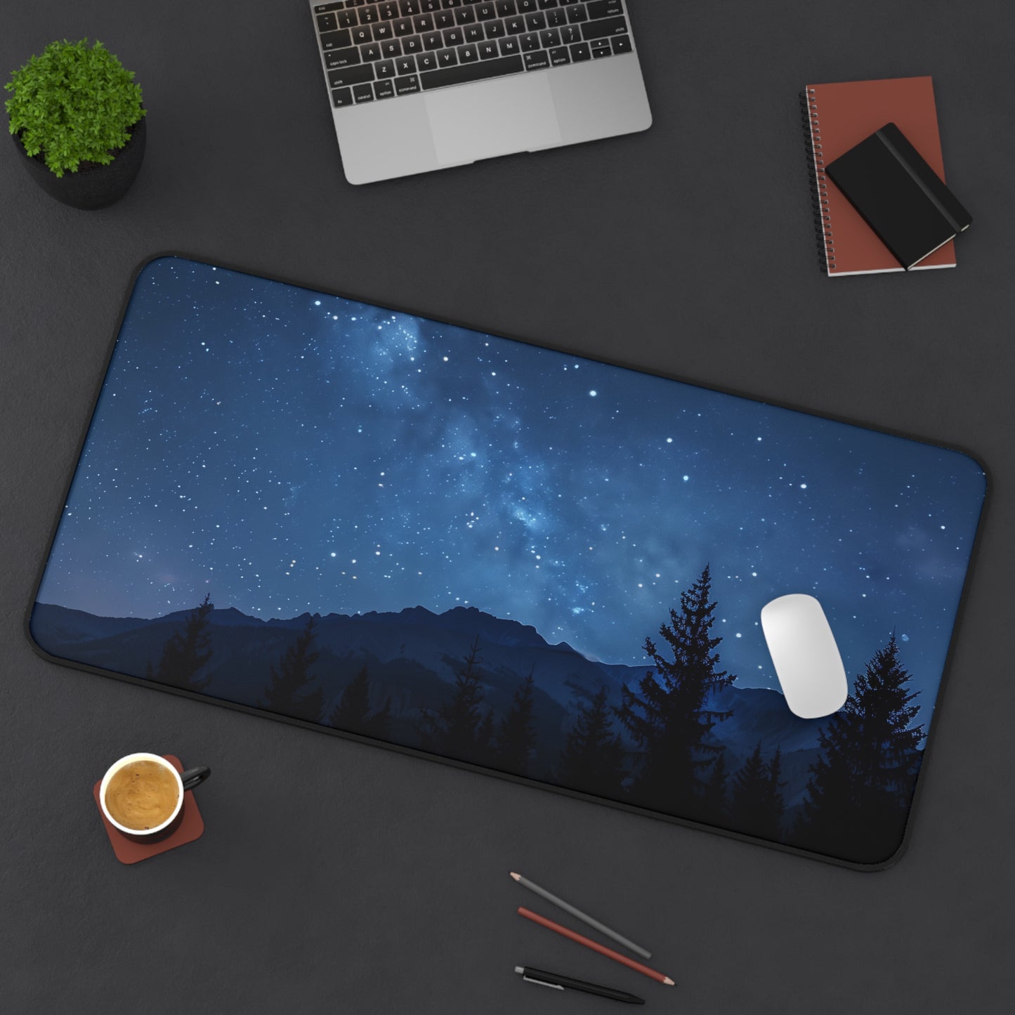 Starry Mountain Night Milky Way Skyline Desk Mat | Milky Way Mouse Pad