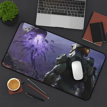 Spartan 117 Watching Invasion in Space Planet, Desk Mat with Epic Sci-Fi Design, Perfect for Gamers, Office Decor, Birthday Gifts