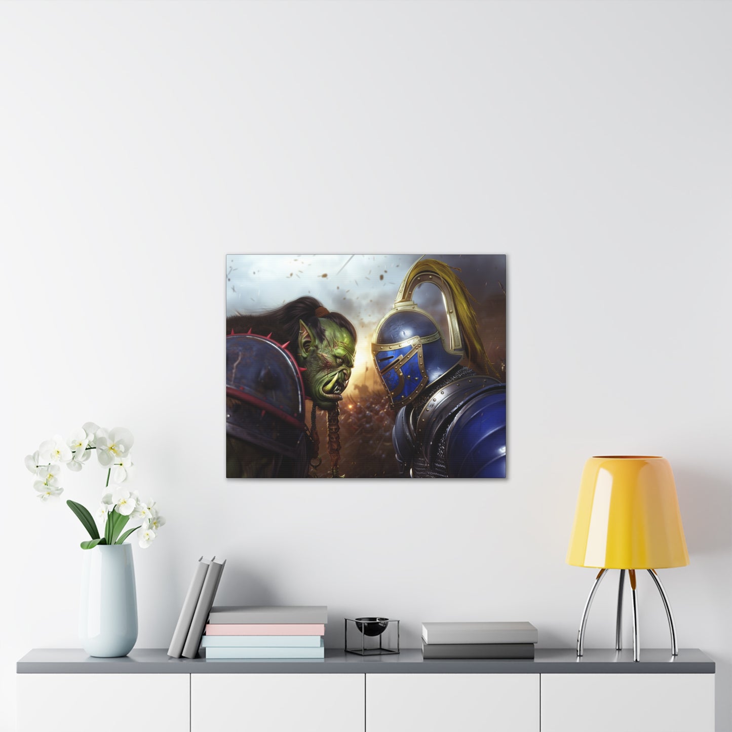 Orc vs Knight Face-off Canvas Print | Warcraft Stretched Canvas Wall Art