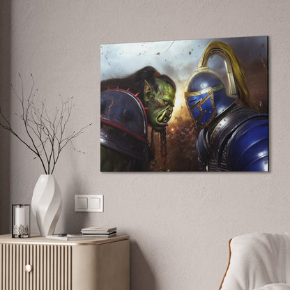 Orc vs Knight Face-off Canvas Print | Warcraft Stretched Canvas Wall Art