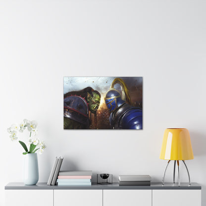 Orc vs Knight Face-off Canvas Print | Warcraft Stretched Canvas Wall Art