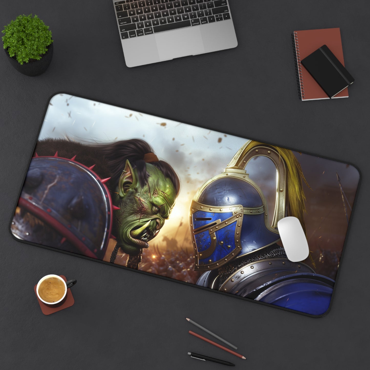 Orc vs Knight Desk Mat | Warcraft-Inspired Fantasy Battle Gaming Mouse Pad