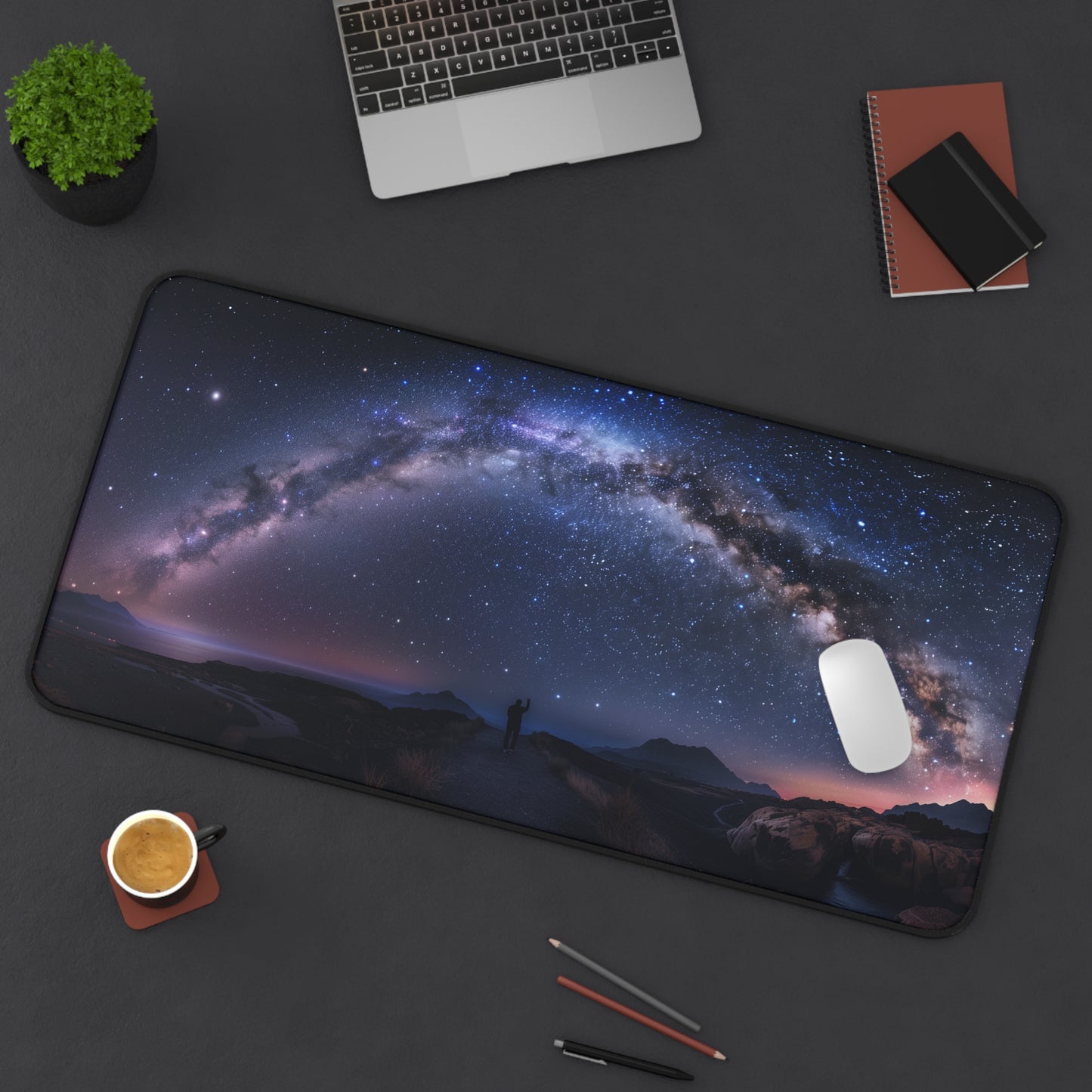 Milky Way Night Sky Desk Mat | Galaxy Landscape Mouse Pad