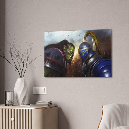 Orc vs Knight Face-off Canvas Print | Warcraft Stretched Canvas Wall Art