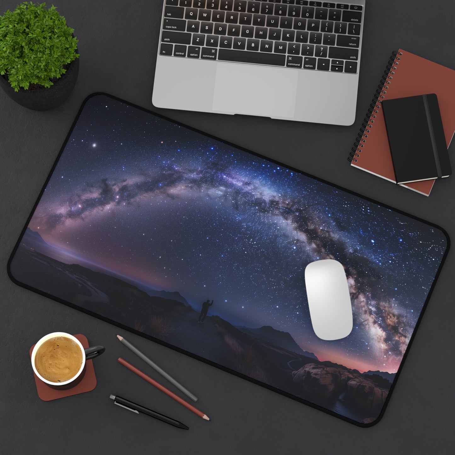 Milky Way Night Sky Desk Mat | Galaxy Landscape Mouse Pad